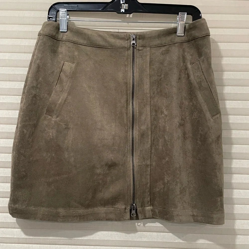 Lush Olive Green Faux Suede Skirt